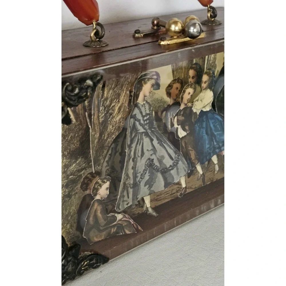 Vintage Wooden 3D  Decoupage Decorative Keepsake Box Purse 1960s/70's